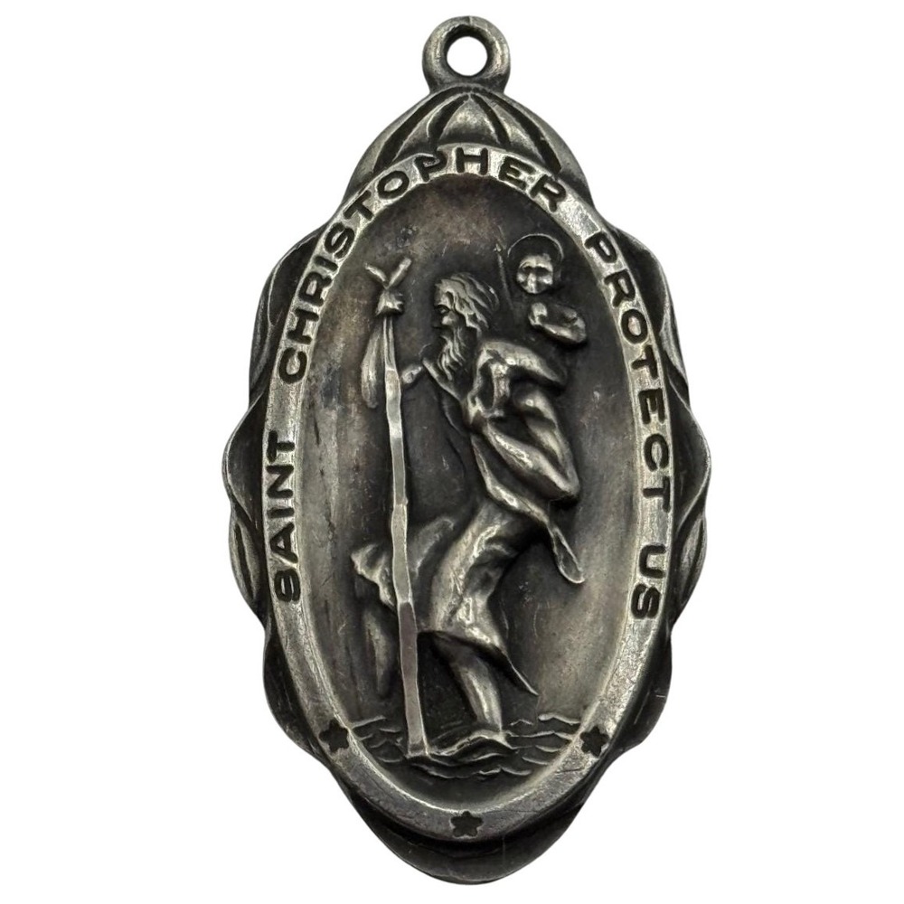 Vintage Theda Sterling Silver Saint St Christopher Medal Pendant